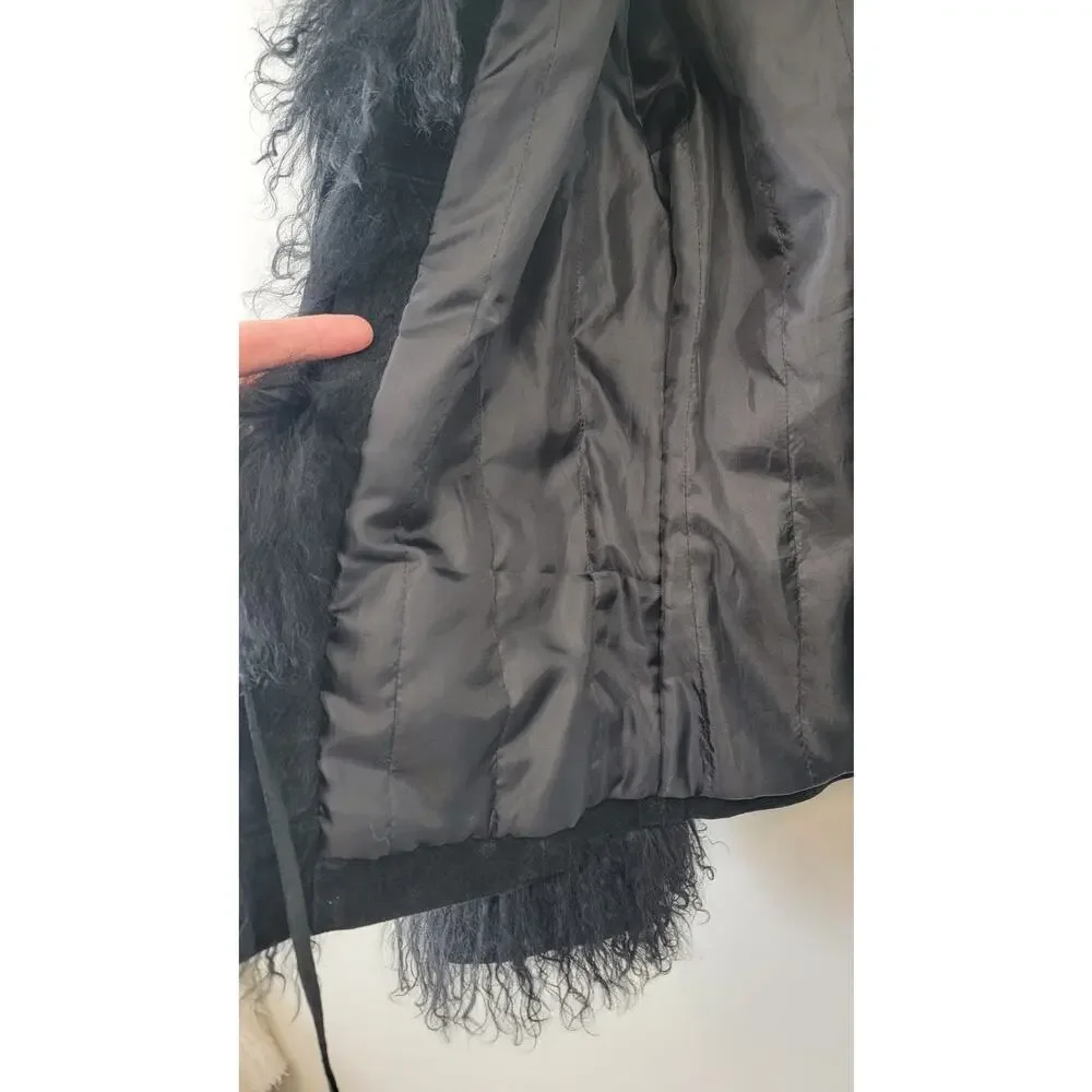 Black Genuine Suede & Fur Trim 70s Glam Whimsygoth Festival Coat - Picture 11 of 16